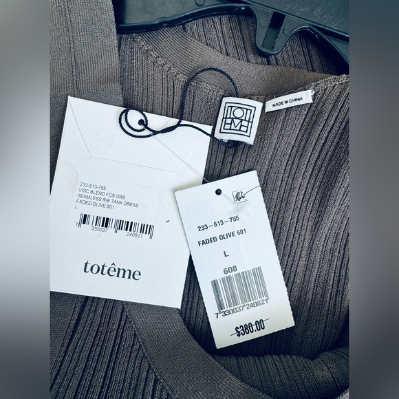 TOTEME Seamless Ribbed Knit Tank Dress  Faded Olive Large - Picture 9 of 15